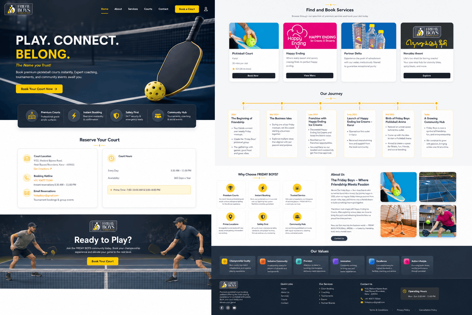 Real-time court booking interface- date selection, slot availability grid and payment flow